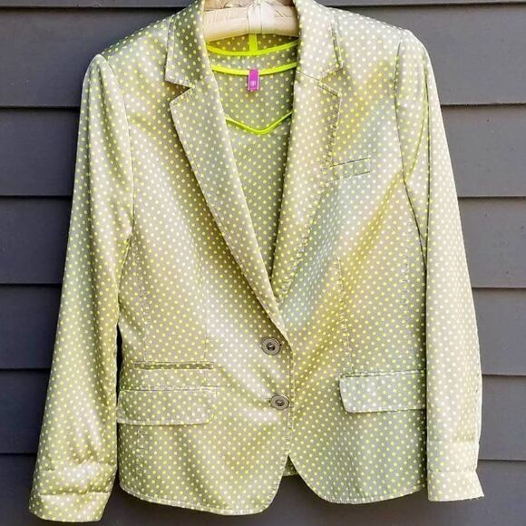 Luxury Euro Brand Basler Taupe/Neon Green Polka Dot Blazer and Shell w/Tie  44 - Picture 1 of 16